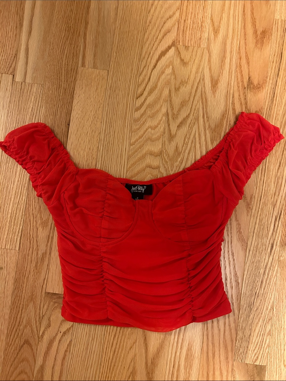 Just Polly Ruched Off-Shoulder Crop Top